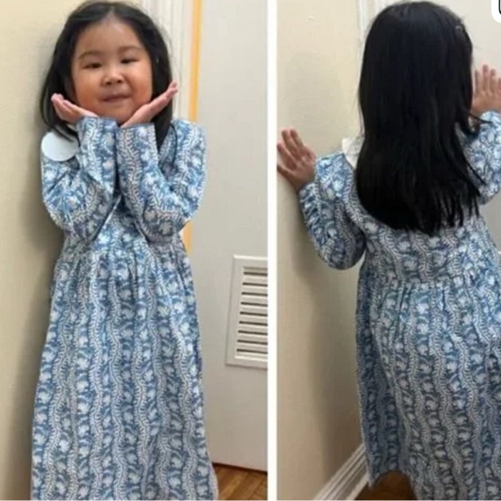 Hill House The Tiny Lottie Blue Floral Linear Girls Cotton dress size 11/12 New